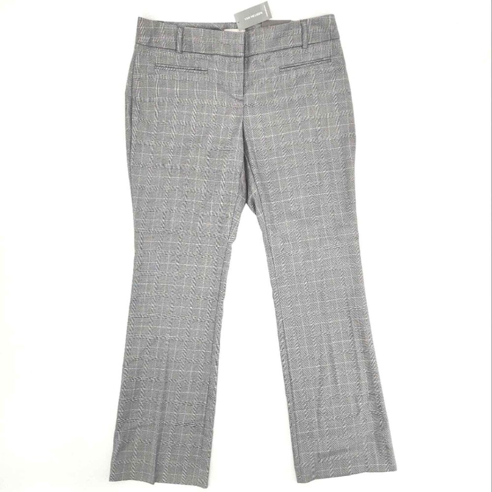 Van Heusen Modern Fit Gray Plaid Print Pants Slight Boot Leg Womens Size 4 Short